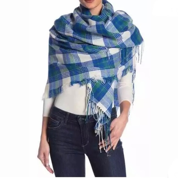 Madewell Accessories - NWT Madewell Scarf Plaid Blue Green Square $59